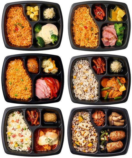 굿스푼 매콤제육볶음 치즈불닭 고기말이 닭가슴살햄 훈제바베큐 훈제오리 퀴노아밥 단호박밥 도시락, 자극적인 맛 3찬 도시락 6종 6팩, 1.268kg, 1세트