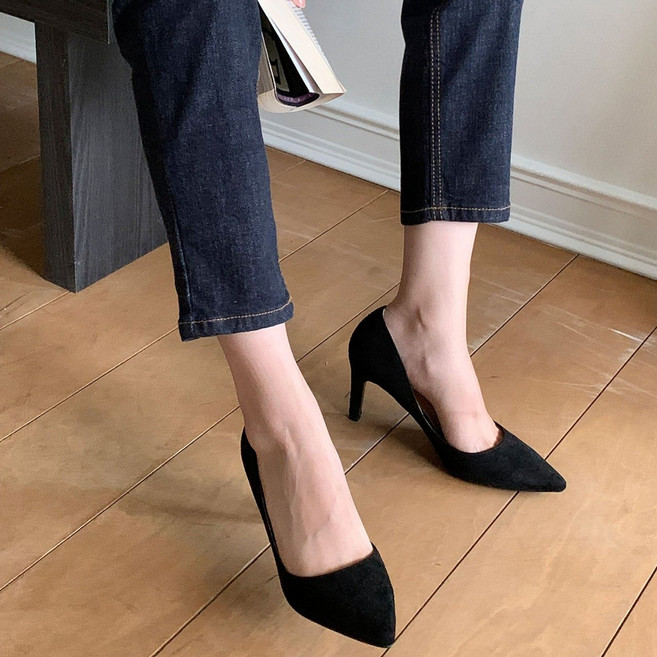 블랑쉬엘 스웨이드 스틸레토 하이힐 8cm 여성 구두 슬림라인 데일리 오피스룩