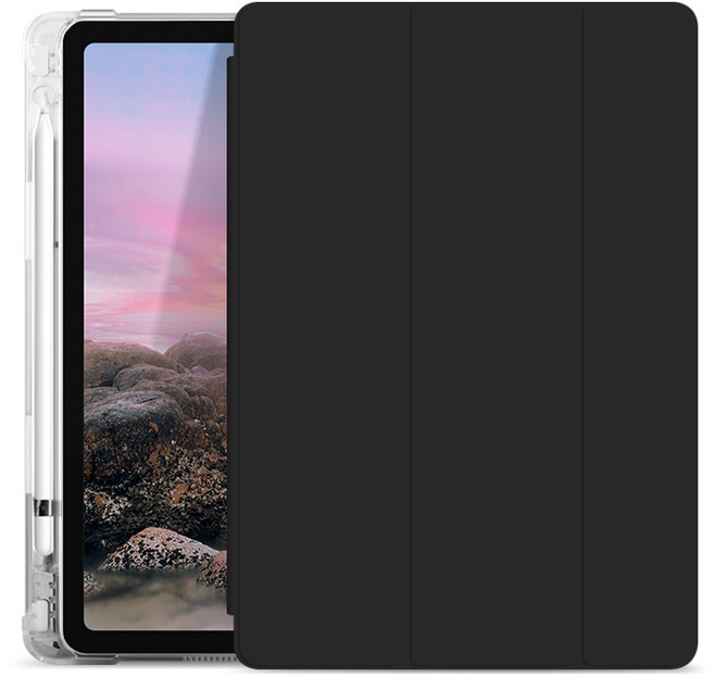 투에이비 아이패드 클리어 펜슬 수납 홀더 지문방지 케이스, 블랙