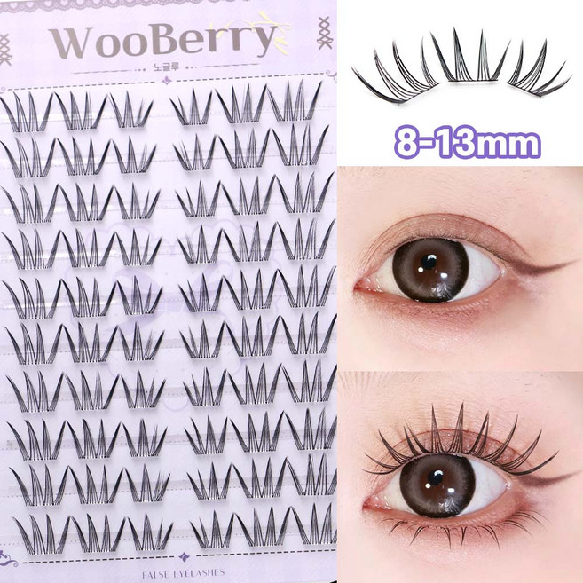 WooBerry 노글루 속눈썹 8-13mm 아이돌 인형 포인트 만화래쉬 풀이 필요없는 속눈썹 60PCS, 1개, 블랙