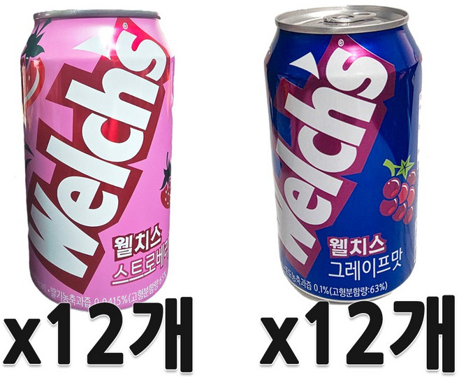 농심 웰치스 포도 355ml + 농심 웰치스 딸기 355ml, 24개