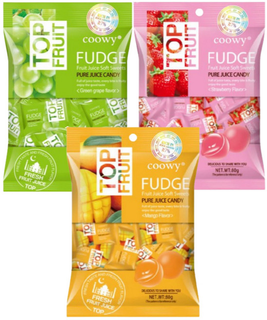 [국내배송] COOWY 탑젤리 베트남 망고젤리+딸기젤리+청포도젤리 세트 탑프루트 FUDGE, 1세트, 240g