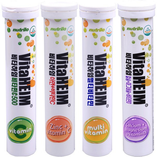 비타하임 발포비타민 4가지맛 골고루발송 (아연20정+멀티비타민20정+칼슘15정+비타민C20정), 1세트, 75정