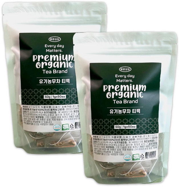 맑은상회 유기농 무차 티백, 1g, 2개, 50개입