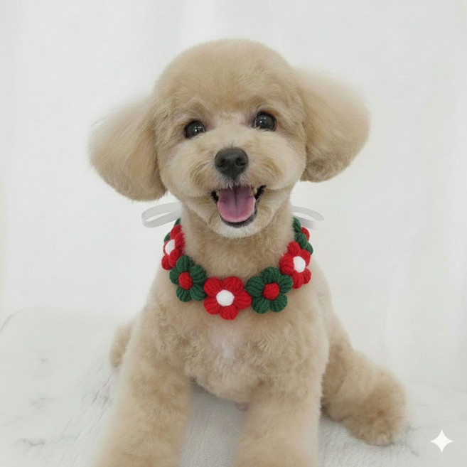 하니펫 반려동물 귀요미스카프 뜨게꽃레이스, 1개, 크리스마스