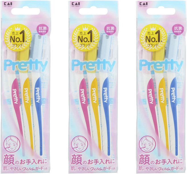 카이 프리티 페이스 눈썹칼 L 3개입, 3개, 핑크 + 옐로 + 블루