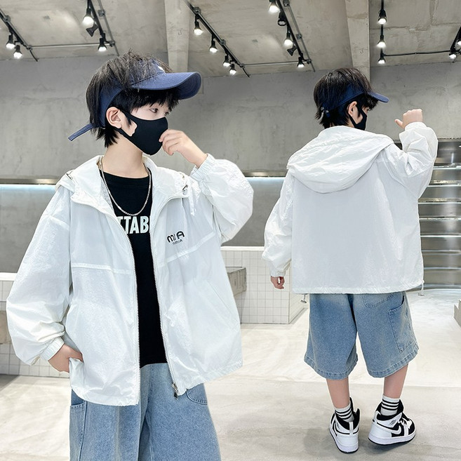 AA1631 아동 봄 가을 남여 공용 주니어 키즈 초등 면 혼방 데일리 얇은 바람막이 자외선 차단 후드 재킷 코트 자켓 아우터