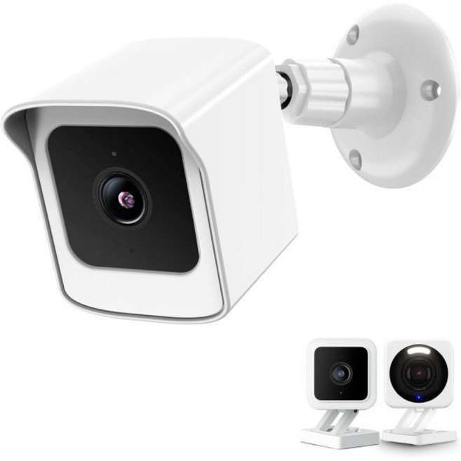완전히 새로운 Wyze Cam V4 및 V3용 PEF 마운트 내후성 보호 커버 및 360도 조절 가능한 벽걸이 솔리드 하우징 Wyze V4 및 V3 실외 실내 스마트 홈 카메라, 1 Count (Pack of 1), White