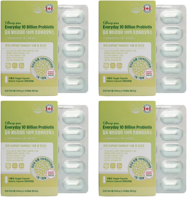 딥씨 에브리데이 100억 프로바이오틱스 임산부 아기 유산균 500mg 60캡슐, 4개, 60정