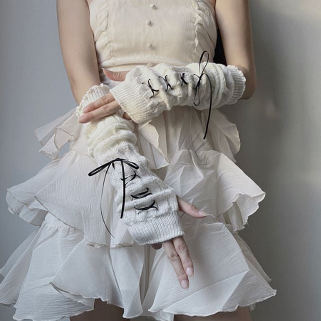 여성 리본 포인트 포카 포장 팔토시 니트 핸드 워머 손목 팔 장갑 암워머 운 ang+9691bA