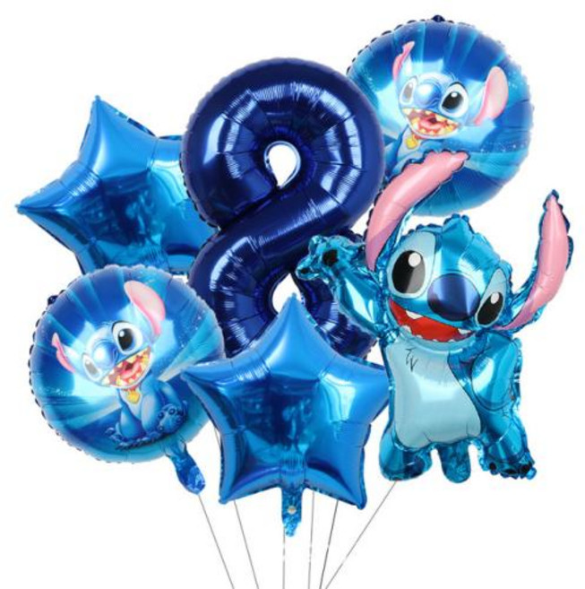 디즈니 스티치 생일 파티 장식 블루 릴로 및 스티치 테마 식기 컵 천사 풍선 피나타 파티 용품, 12 인치, 40)number balloon 8