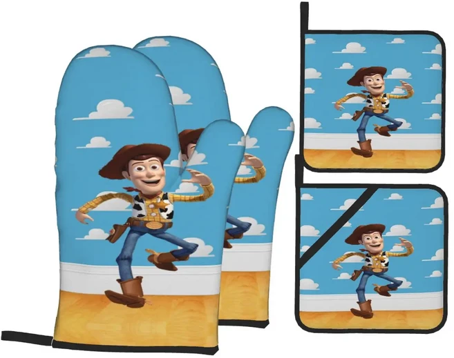 귀여운 토이 스토리 에일리언 오븐 장갑 및 냄비 손잡이 4종 세트 (요리용 내열성 만화 캐릭터 주방 바베큐, 13 10