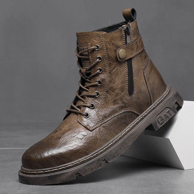 rigiu 진가죽 모터사이클 부츠 남성 마틴 부츠 보온 부츠 100205989호 DpxJN71, 브라운, 240