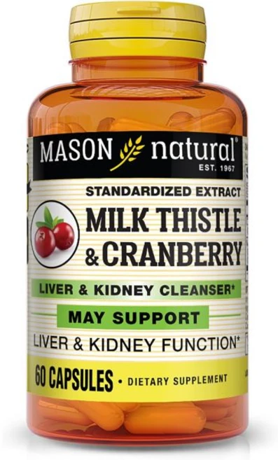 밀크시슬 위장 메이슨 내추럴 밀크 시슬/크랜베리 신장 클렌저 클렌징 디톡스 60캡슐, 메이슨 내추럴 밀크 시슬/크랜베리 신장 클렌저 - 신장, 1개, 60정 - 쿠팡