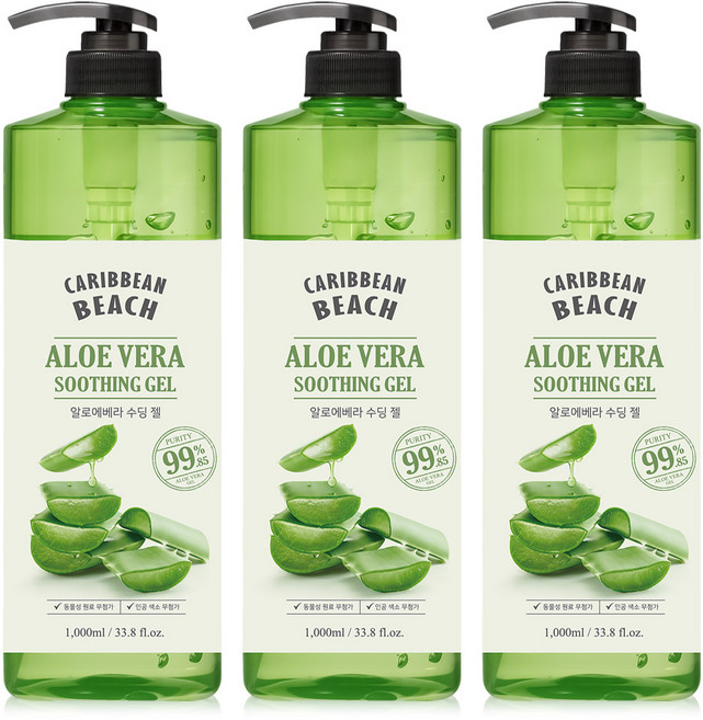 캐리비안비치 대용량 알로에 수딩젤, 1L, 3개