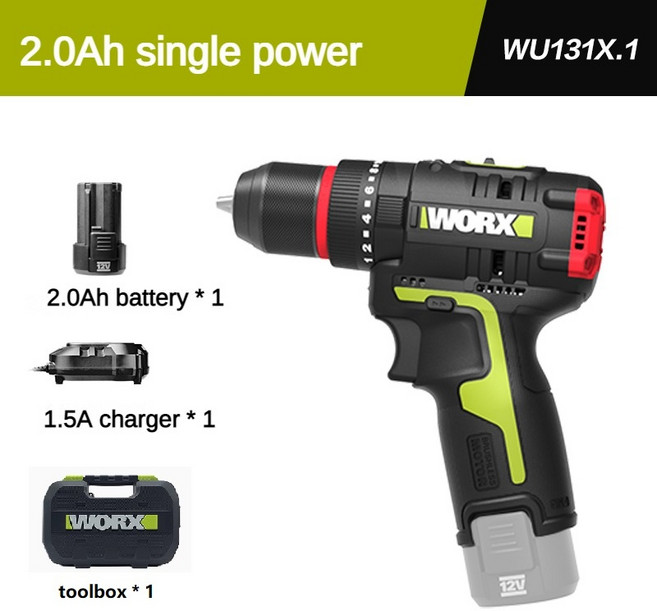 WORX WU131X 새 버전 무선 임팩트 드릴 40Nm 27000bpm 1800rpm 브러시리스 모터 충전식 배터리 범용 12v 플랫폼, WU131X.1 BOX, 1개