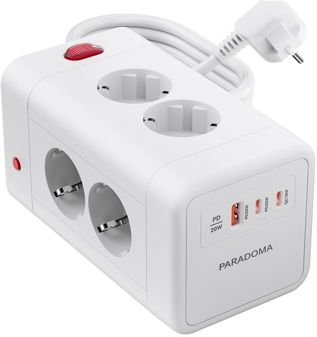 7위 - Paradoma 멀티탭 고속충전 KC인증 4000W 고용량 멀티탭 인테리어멀티탭 8구 (USB-A 1개 C타