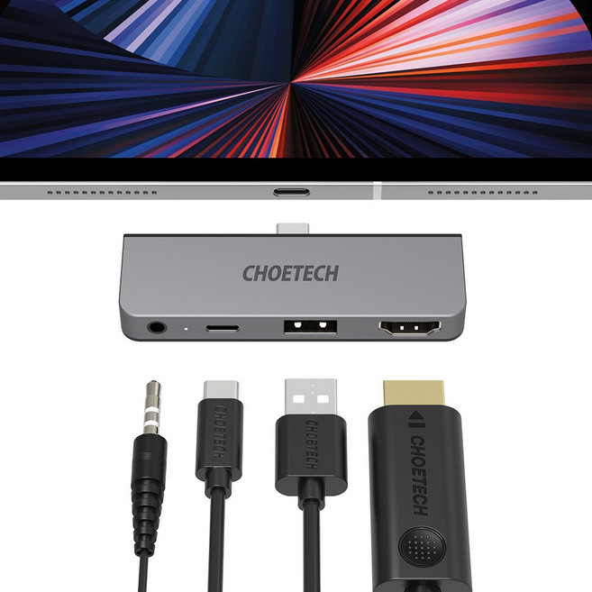 초텍 4in1 C타입 멀티포트 HDMI 허브 아이패드 태블릿, 혼합색상, 1개