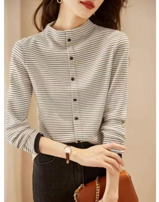 Angel 여성용 스트라이프 긴팔 셔츠 유니크한 세련된 얇은 상의