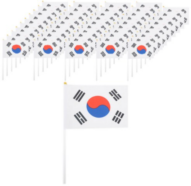 파티쇼 일체형 수기 태극기, 혼합 색상, 50개입