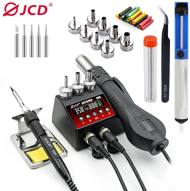 JCD 디지털 디스플레이 납땜 스테이션 용접 재작업 750W 휴대폰 BGA SMD IC 수리 도구 2 in 1 220V 신제품, 01 220V용, 01 빠른  Mainland, 04 8898pSMPS kit3
