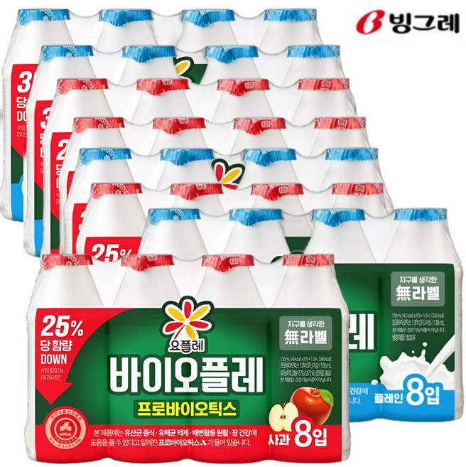 빙그레 요플레 바이오플레 2가지맛(사과+플레인) 총32입