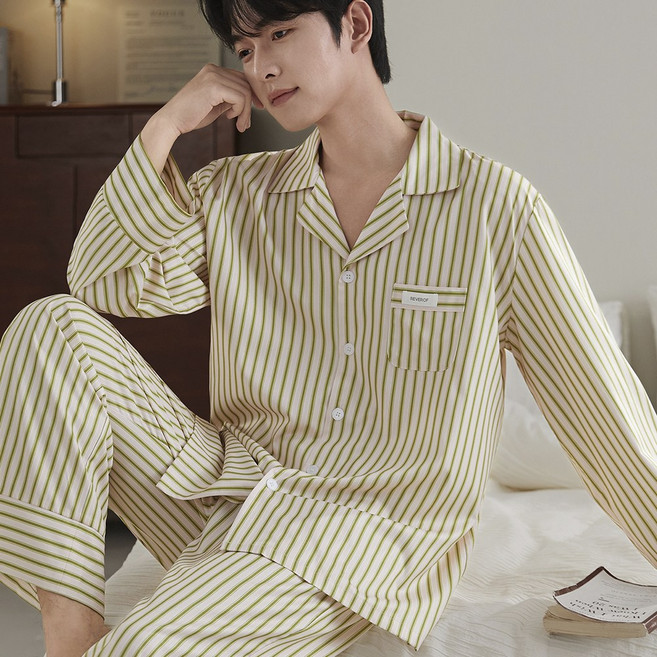 소필로 커플 긴팔 파자마 잠옷 세트 여성 남성 홈웨어 250731