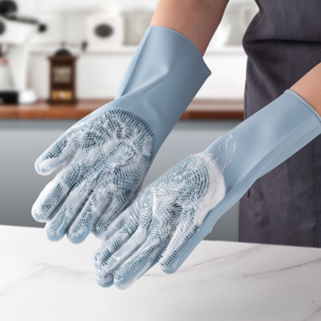 실리콘 미끄럼방지 수세미 손가락형 다기능 고무장갑, 1개, 수세미장갑(그레이), FREE(one size)
