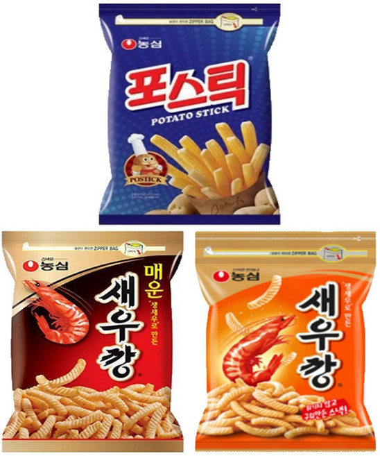 농심 대용량 과자세트 새우깡(400g)1개+매운새우깡(400g)1개+포스틱(270g)1개, 1세트, 400g