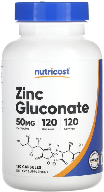 Nutricost 글루콘산아연 50mg 캡슐 120정, 1개 - 쿠팡