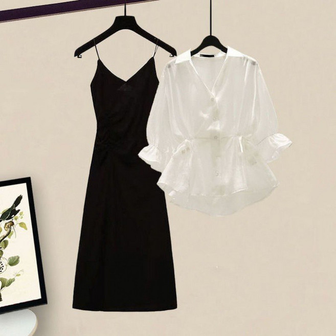 ASURE 여사 캐주얼 투피스 빅 사이즈 셔츠 나시 원피스 투피스