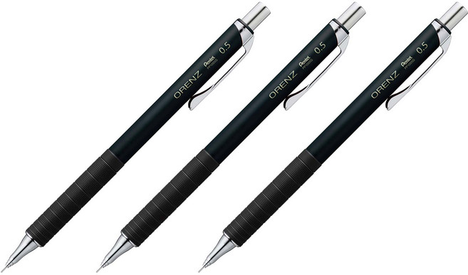 오렌즈 샤프 펜슬 메탈 그립 블랙 PP1005G, 3개, 0.5mm