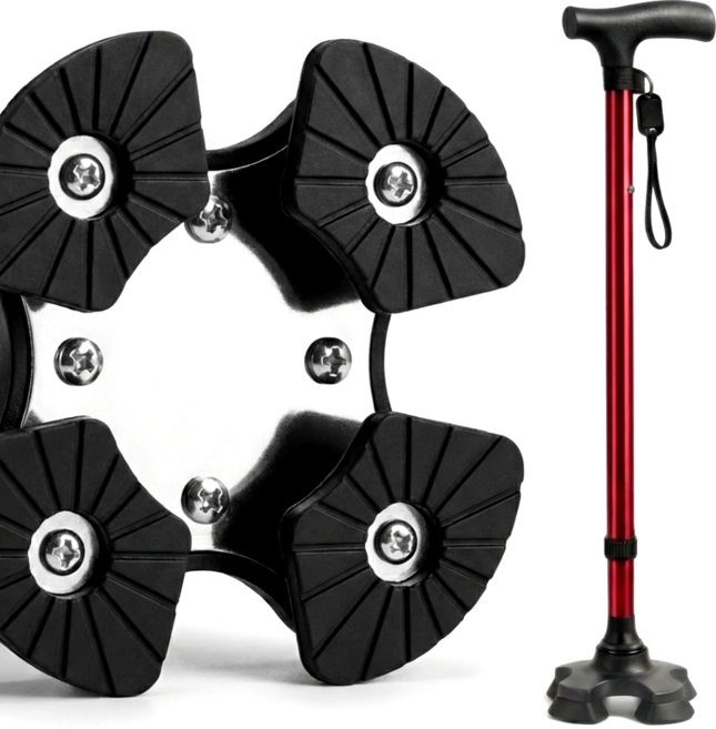 루시에 초경량 미끄럼방지 노인 지팡이, 클래식 레드, 1개