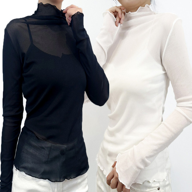 컬러풀 시스루 레이어드 블라우스 티