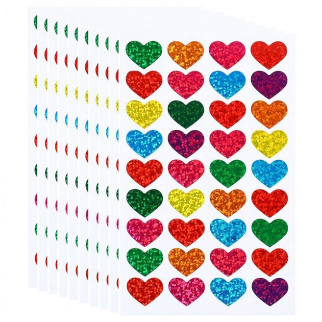 레이저 반짝이 컬러 하트 스티커 360pcs, 1세트, 혼합(S4105) 10장 310PCS