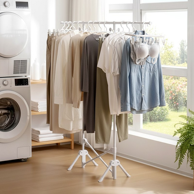 FODOSS 접이식 빨래건조대 원터치 건조 행거 튼튼한 이불 옷 다용도 건조대, 흰색
