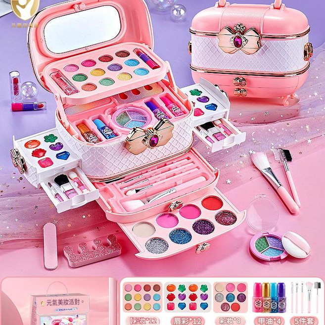 兒童彩妝玩具 女孩公主梳妝禮物套裝, 1017花漾甜心手提彩妝箱, 1個