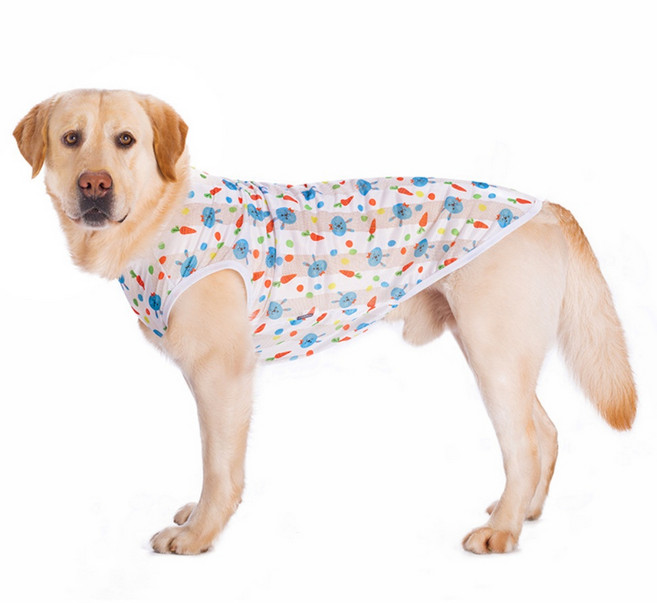 대형견 중형견 옷 쿨 나시티 민소매, 흰바탕토끼, 1개