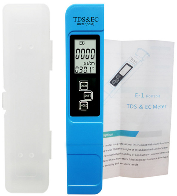 三合一TDS EC 飲用水檢測 電導度 水耕栽培 水溫計, 水質檢測筆-皮套款-藍色, 1個