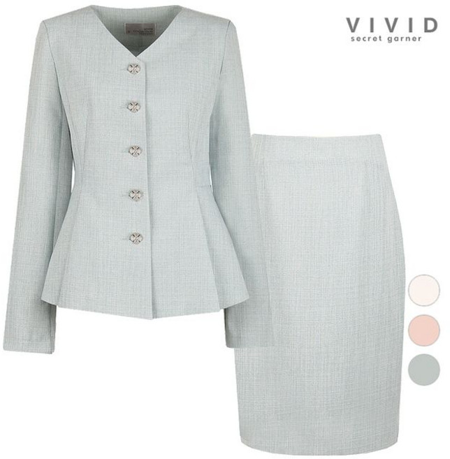비비드시크릿가너 SET 여성 브이넥 여름 자가드 정장 자켓+스커트 세트