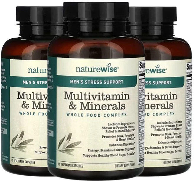 네이쳐와이즈 남성 스트레스 지원 종합비타민 및 미네랄 60 식물성 캡슐, 60정, 3팩 - 쿠팡