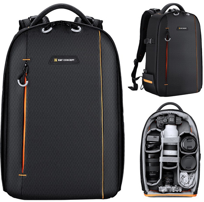 K&F CONCEPT 방수 DSLR 카메라 백팩 18L, 블랙, 1개