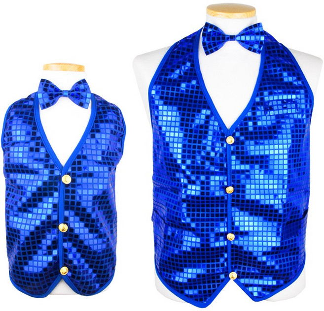파티짱 반짝이 조끼 블루 웨이터 스팽글 무대 의상
