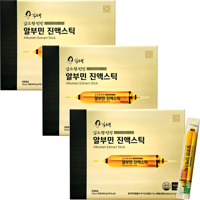 김소형원방 알부민 진액스틱 30포x3박스 국내산누에고치 녹용추출액 발효홍삼농축액, 30회분, 3박스