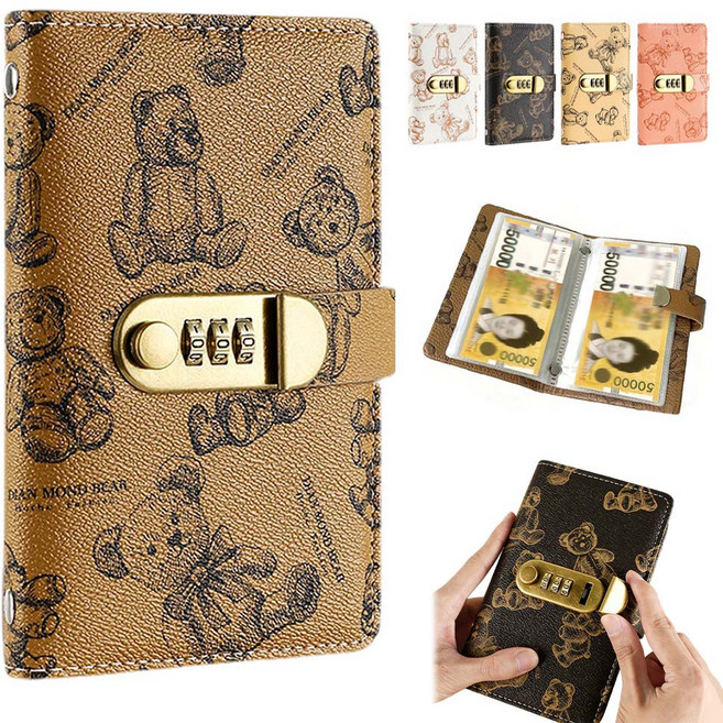 루베이 대용량 비밀번호 가죽 현금바인더 저축 다이어리 100만원 저축 챌린지 지폐/영수증/가족 저축, 브라운, 1개