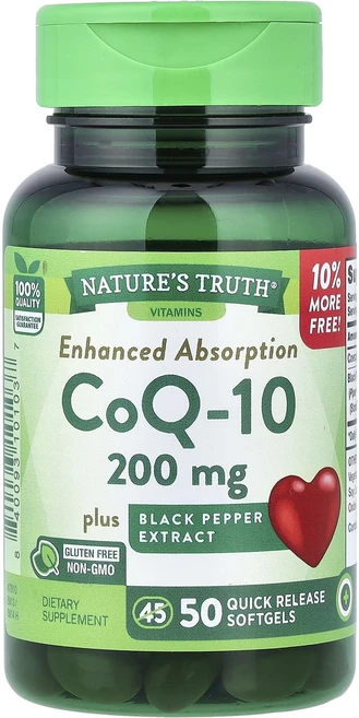 새해 첫좋은선물 Nature's Truth CoQ-10 플러스 흑후추 추출물 흡수력 강화 200mg 속방형 소프트젤 50정 제대로 할인합니다, NaturesTruthCoQ10플러스흑후추추출물흡수력강, 1개 - 쿠팡