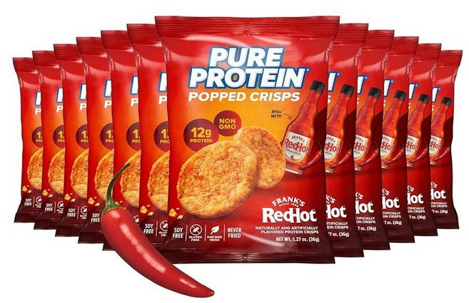 Pure Protein 퓨어 프로틴 Popped Crisps 사워 크림 양파 고단백질 스낵 12G 단백질 36g1.3온스 12개입 158553, 12 Count (Pack of 1)