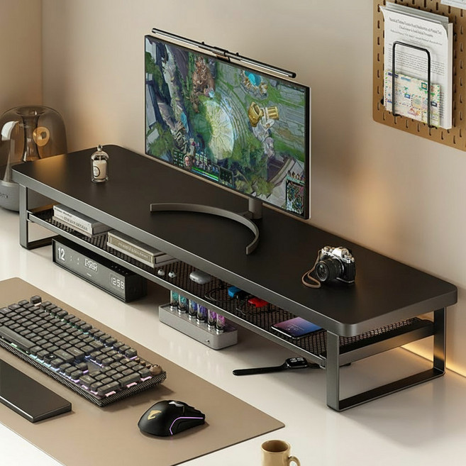 누버바 서랍형 2단 모니터 컴퓨터 받침대 100cm, 블랙