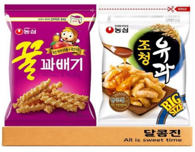 [달콤진] 농심 꿀꽈배기 대용량 300g 1 + 1 조청유과 대용량 320g, 1세트