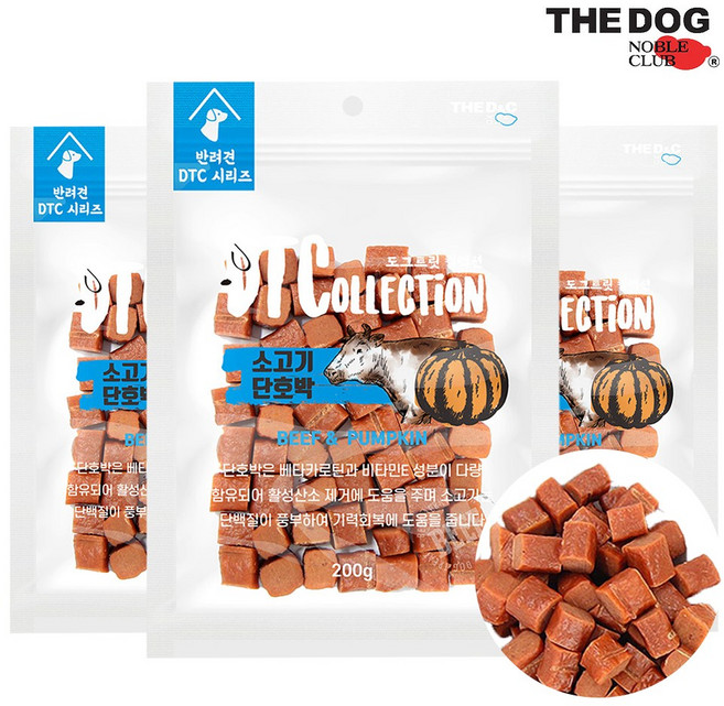 더디앤씨 강아지 간식 져키 200g, 소고기 + 단호박 혼합맛, 3개